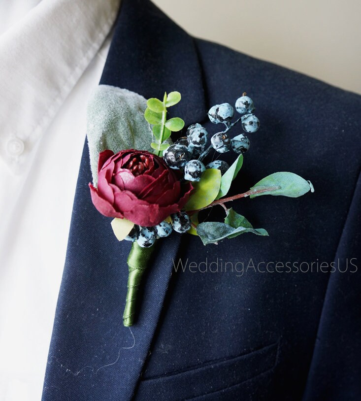 Burgundy Wedding Boutonnieres Men�s boutonniere Groom Etsy