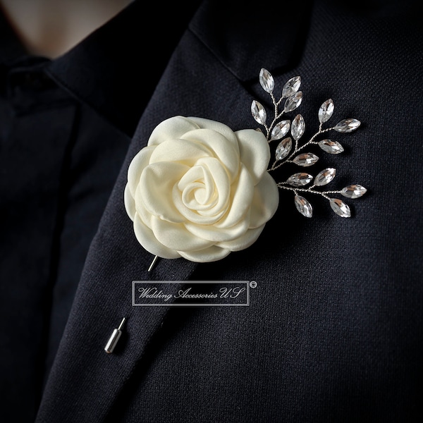 Ivory Boutonniere, Silver Boutonniere, Wedding Boutonniere, Winter Boutonniere, Ivory Brooch Boutonniere, Ivory Wedding