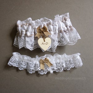 Wedding Garter, Burlap Garter, Bridal Garter, White Lace Garter, Lace Wedding Garter, Rustic Wedding Garter