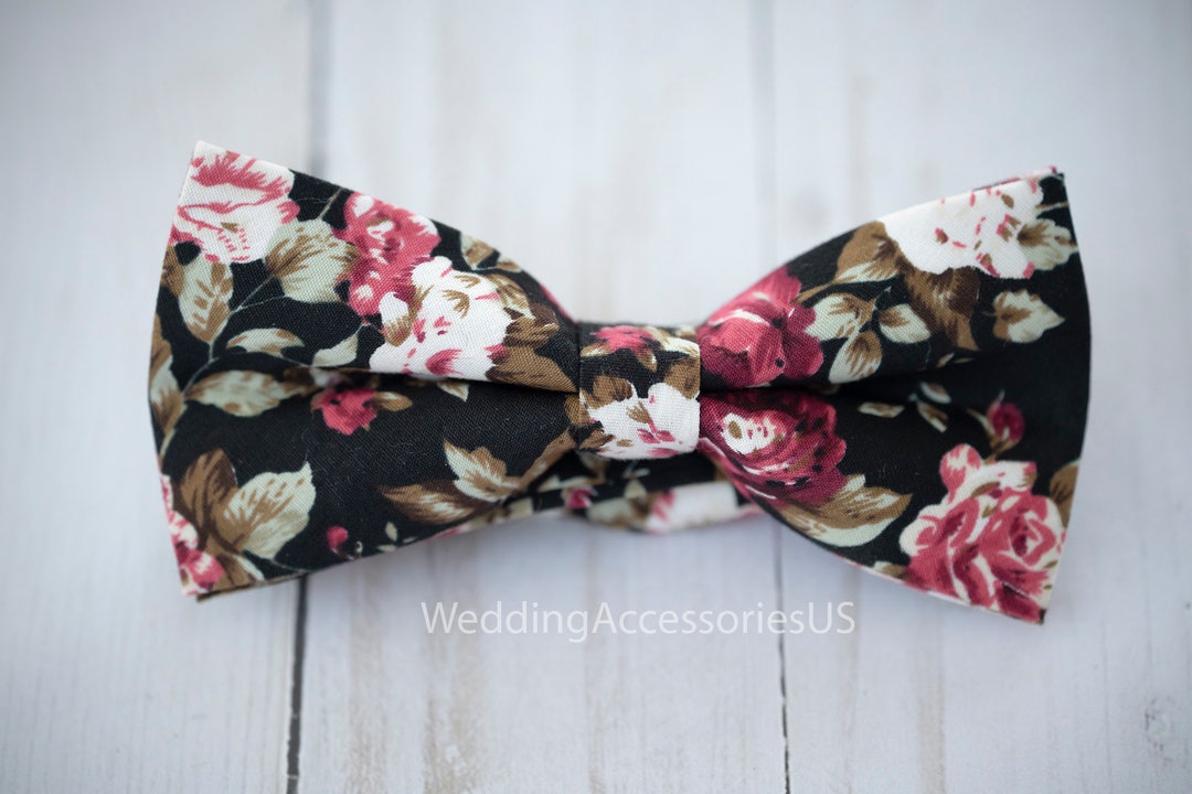 Floral Bow Tie, Black Floral Bow Tie, Black Bow Tie, Floral Tie