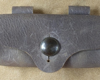 Hand Sewn Leather Belt Pouch: Antique Brass Button