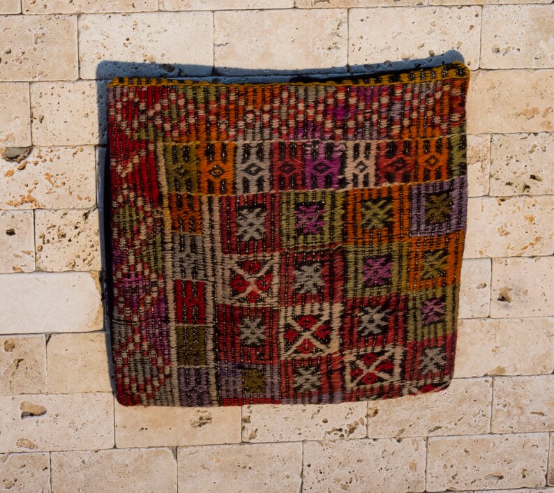 Turkish Vintage Designer Authentic 16x16 Throw Pillow Aztec Ethnic Turkish Kilim Pillow 40*0939 Decorative