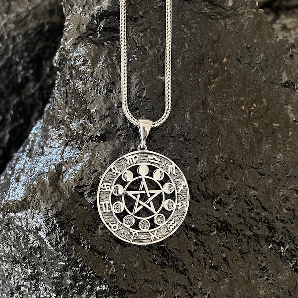 Sterling Silver 925 Occult Magic Ritual Talisman Necklace, Witcher Medallion, Amulet, Solomon Magic, Esoteric Amulet