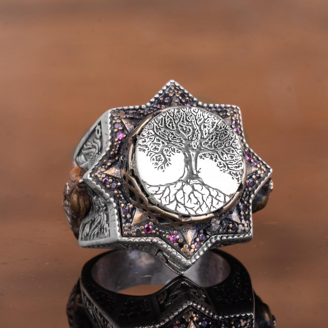 925 Sterling Silver Men's Tree of Life Ring Handmade Symbolic Jewelry ...