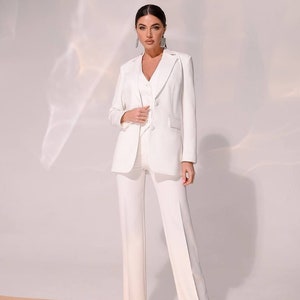 White Wedding Guest Pantsuit 3pc Classic Pantsuit 3pc - Etsy