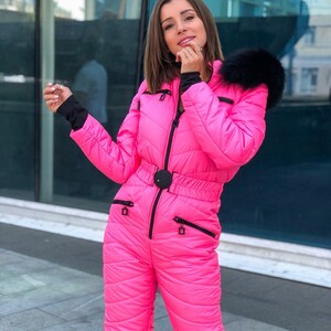 Ski Fitted Belted Ski Suit With Hood,zip Pockets Ski Suit, Women's ...