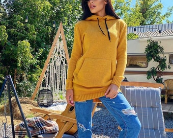 longline knitted hoodie