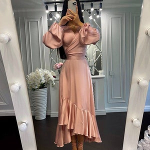 Silk embellished asymmetric hem dress