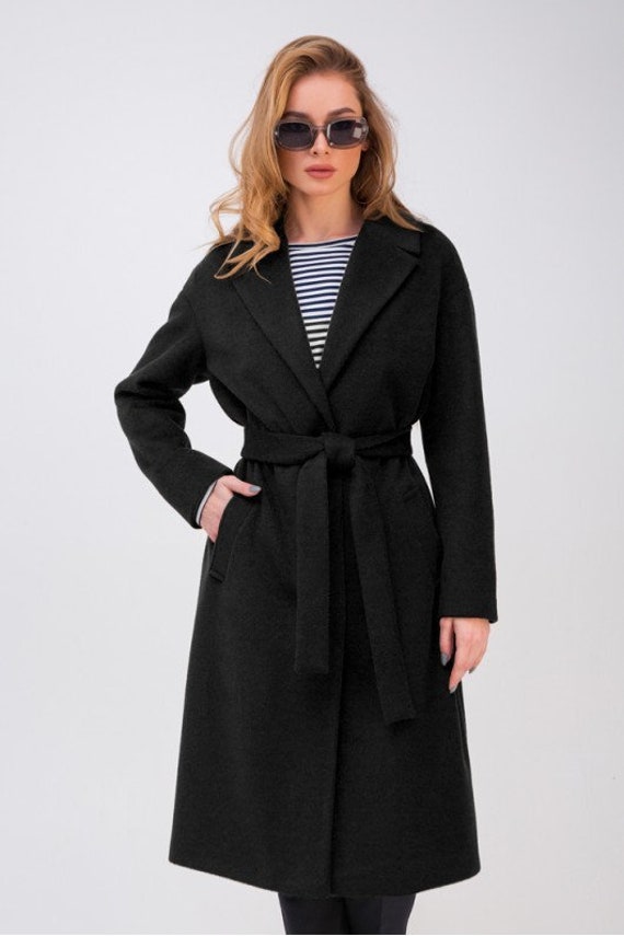 Black Woolen Coat Drop Sholders Midi Wool Coat in Camel - Etsy