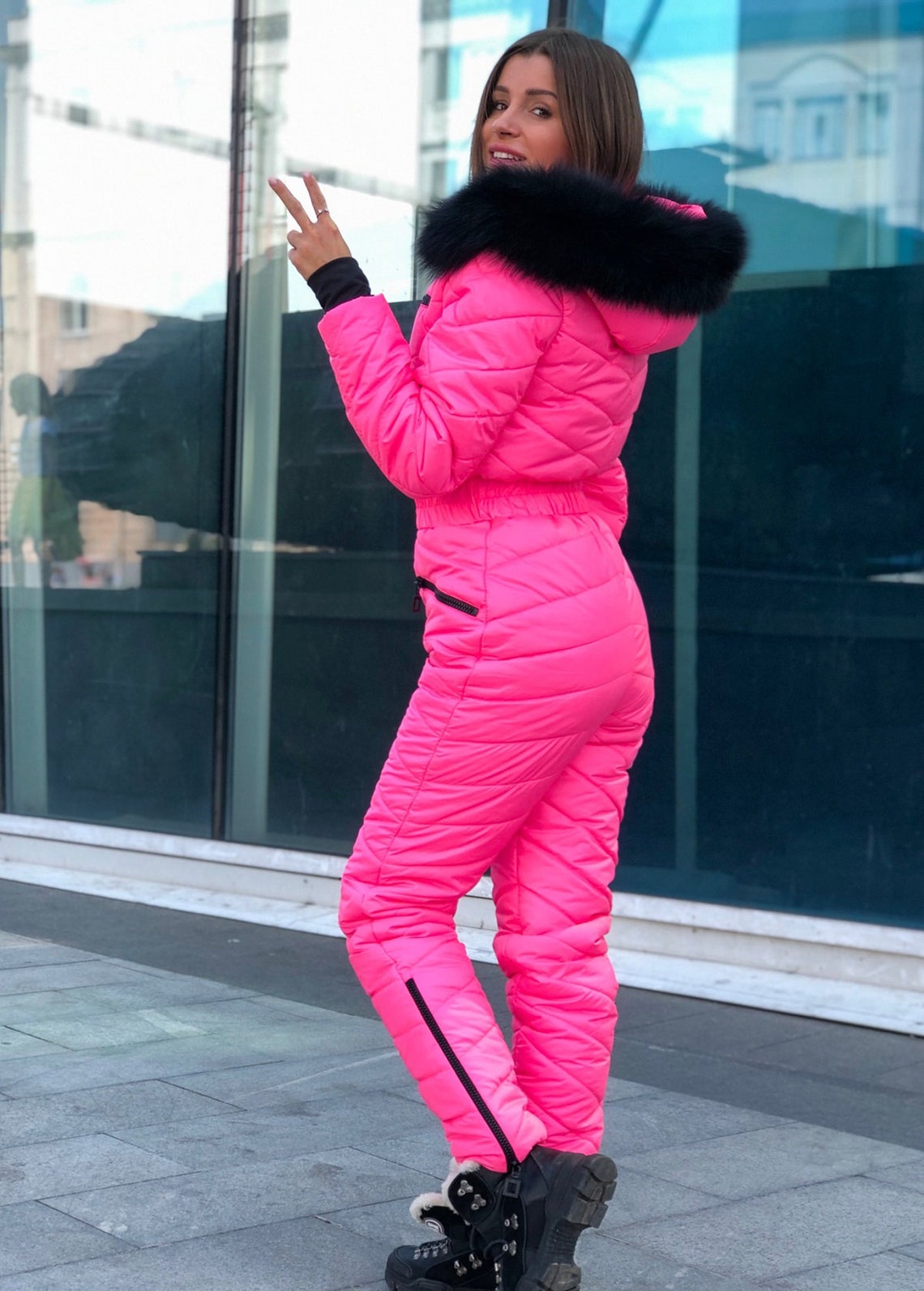 Ski Fitted Belted Ski Suit With Hoodzip Pockets Ski Suit | Etsy