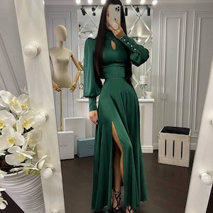 Emerald Green Wedding Guest Silk Dress, Special Occasions Maxi Silk ...