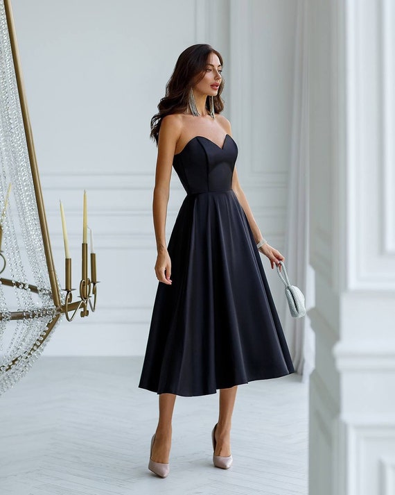 black satin midi dress