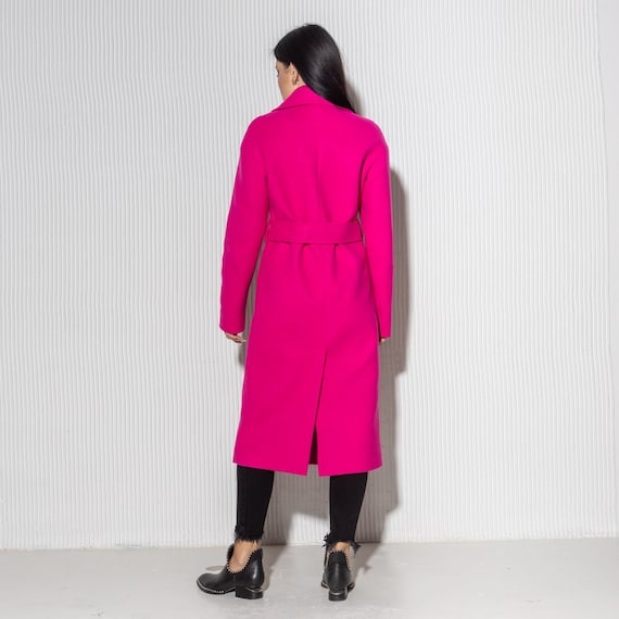 Hot Pink Wrap Wool Coat Belted Wrap Coat Relaxed Wrap Wool - Etsy