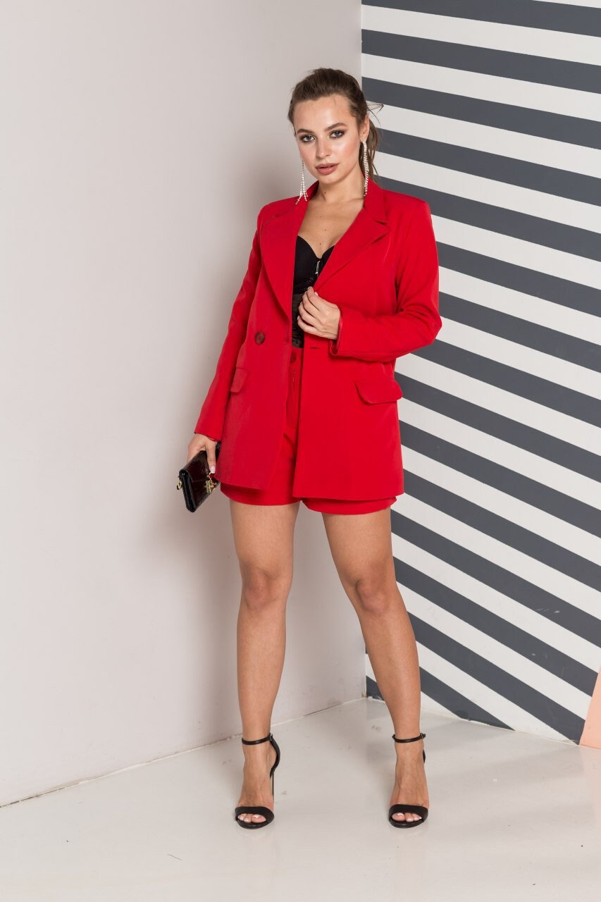 Red Shorts And Blazer Suit 2pc Set WorktoWeekend Vibes Etsy