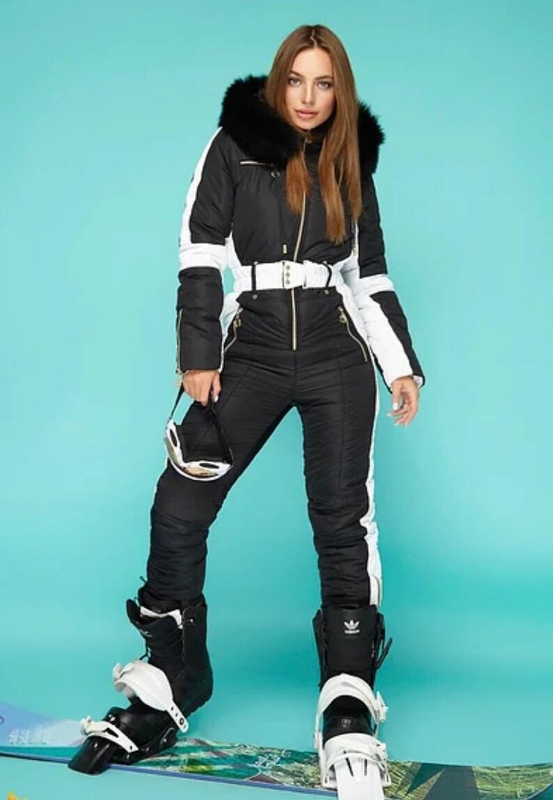 Women's Ski Suit in Black White Zip Chest Pockets - Etsy