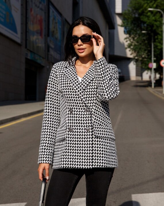 Black and white tweed blazer hotsell