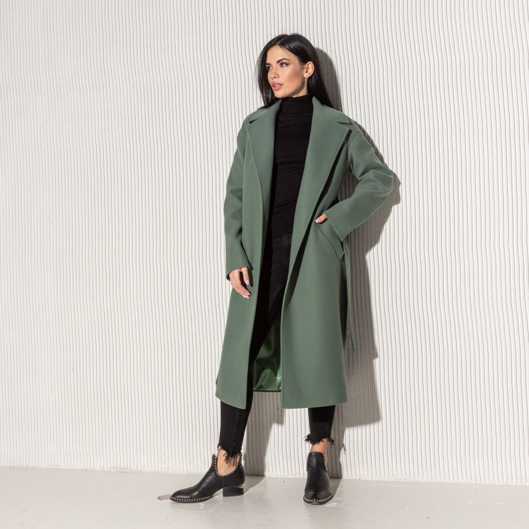 Sage Green Wrap Wool Coat, Women's Belted Coat, Spring Relaxed Wrap ...