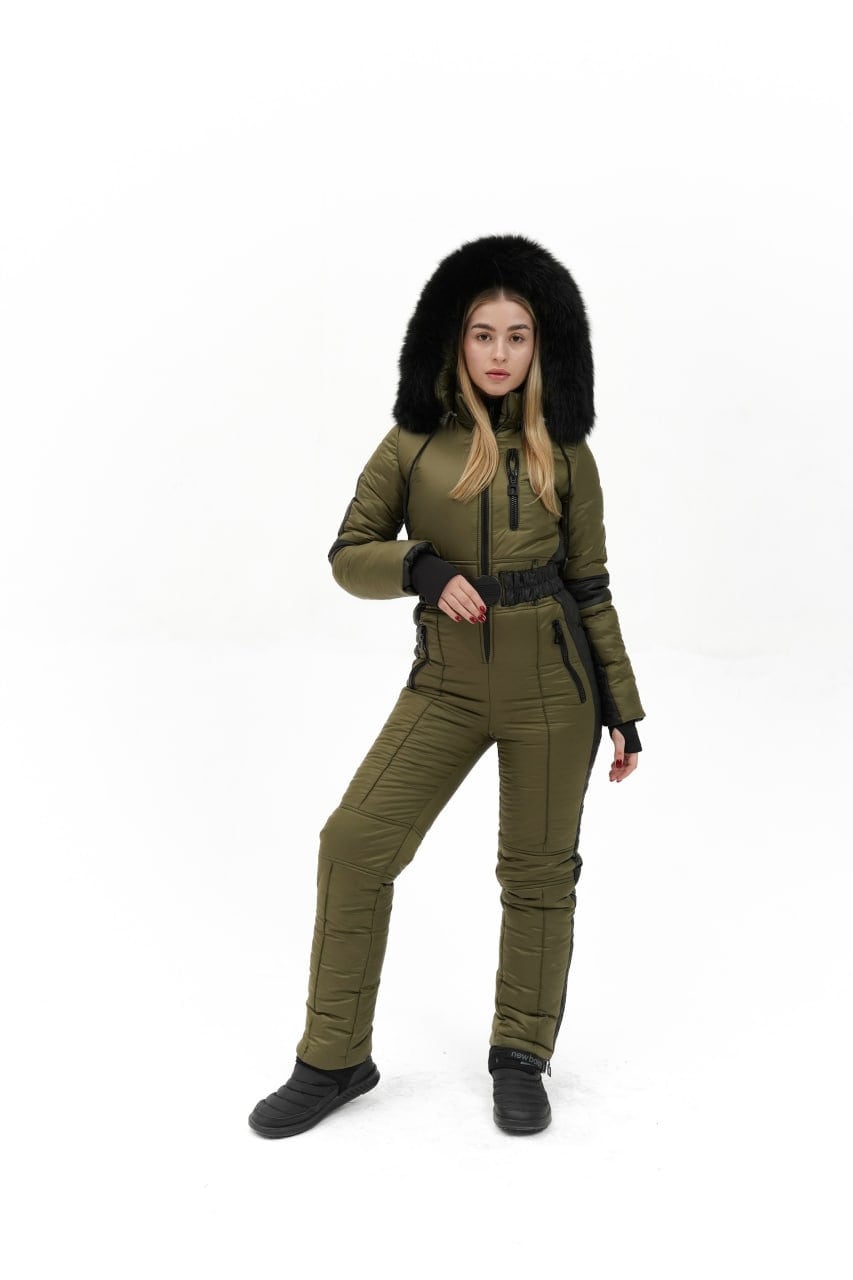 Ski suits for women: full body snowsuit, women's one-piece ski overalls,  warm snow skiing, outdoor jumpsuit, long jumpsuit with hood, zip,  waterproof snowsuit, softshell ski jacket, Z-army green, S : :  Fashion