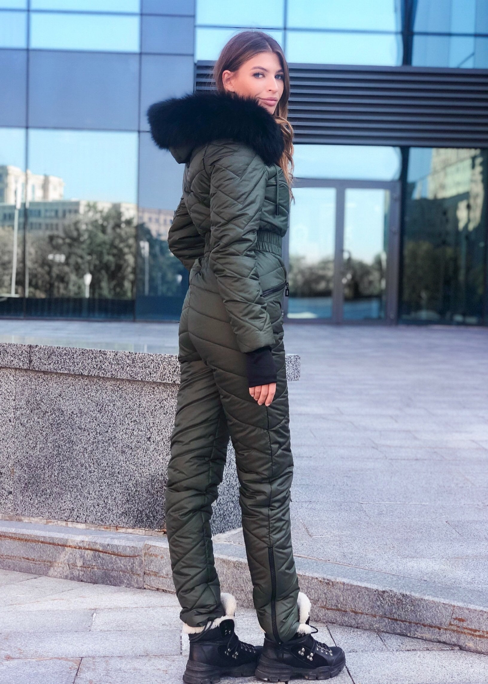 Ski Fitted Belted Ski Suit With Fur Fox Hood Ski Fitted Etsy