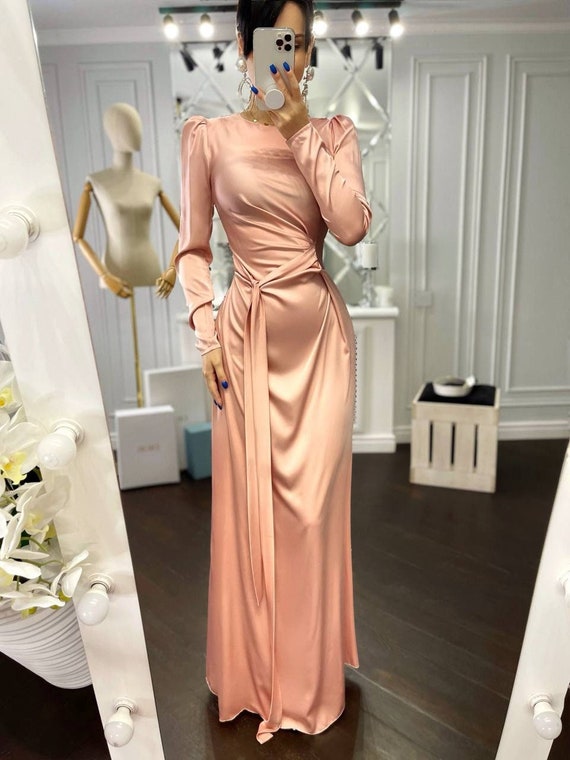 Wedding Guest Silk Dress, Bridesmaid Drape Maxi Silk Dress, Drape Maxi Silk  Dress for Special Occasions, Elegant Silk Dress With Side Split 