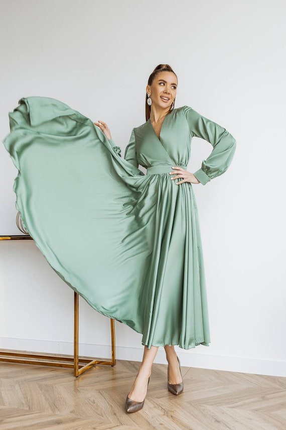 Silk Midi Dress Long Sleeves  Long Sleeve Silk Tunic Dress