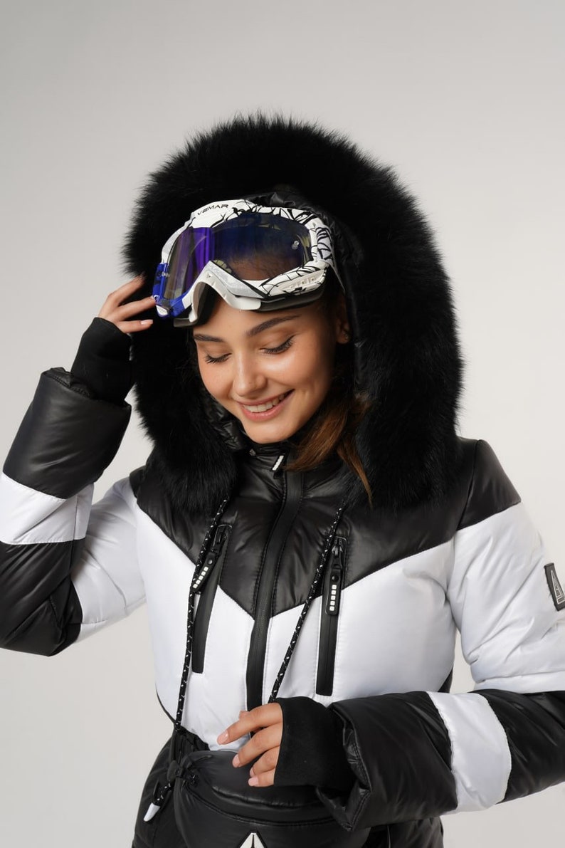 Colorblock Women's Ski Suit in Black and White Winter Ski Etsy