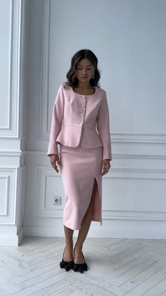 Pink 2pc 2025 skirt suit