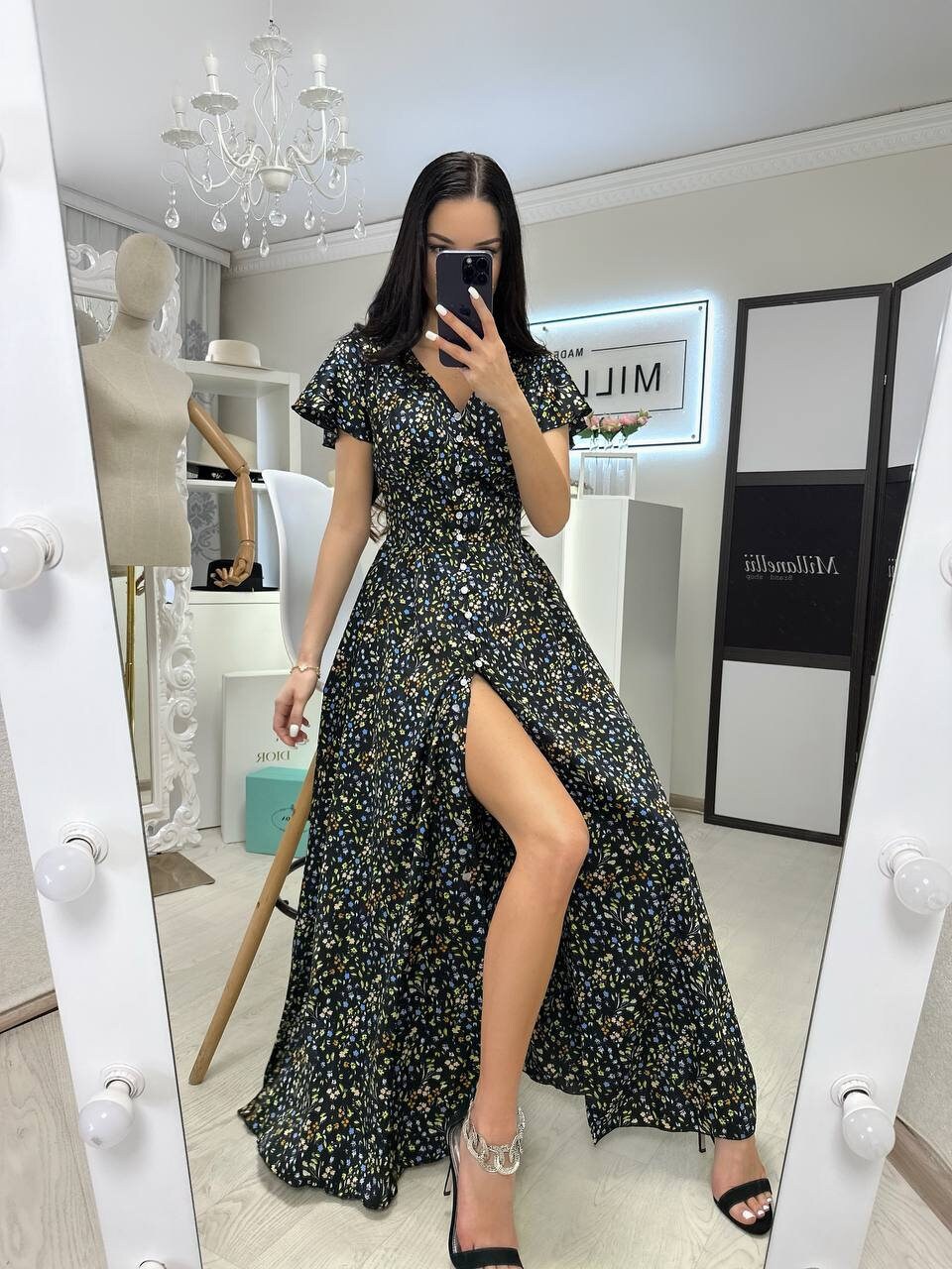 Silk Floral Midi Tea Dress With Button Front Detail Silk Summer