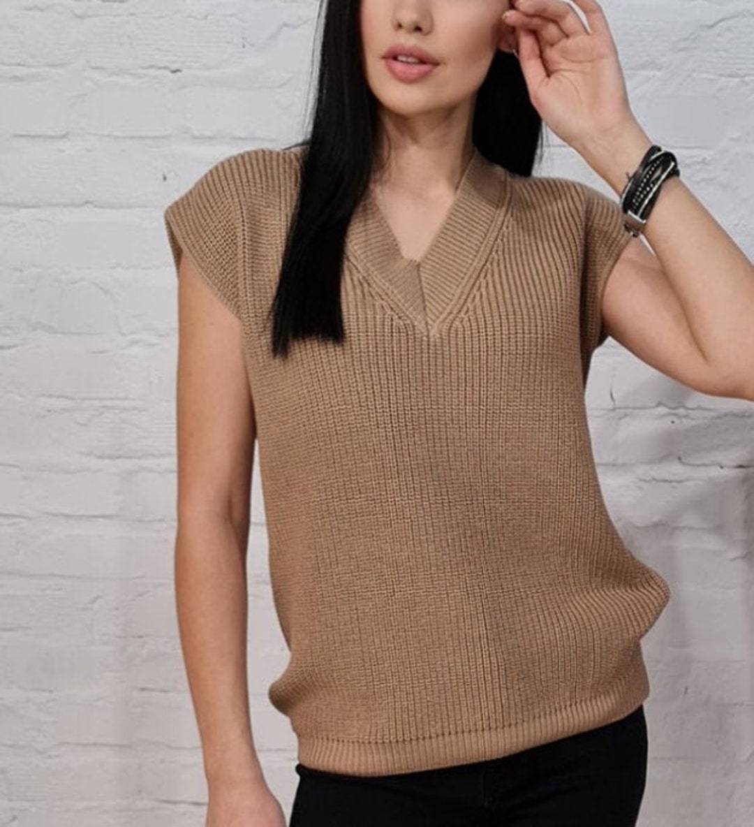Sweater Vest for Women Cotton Knitted Vest Casual Ribbed - Etsy Sweden