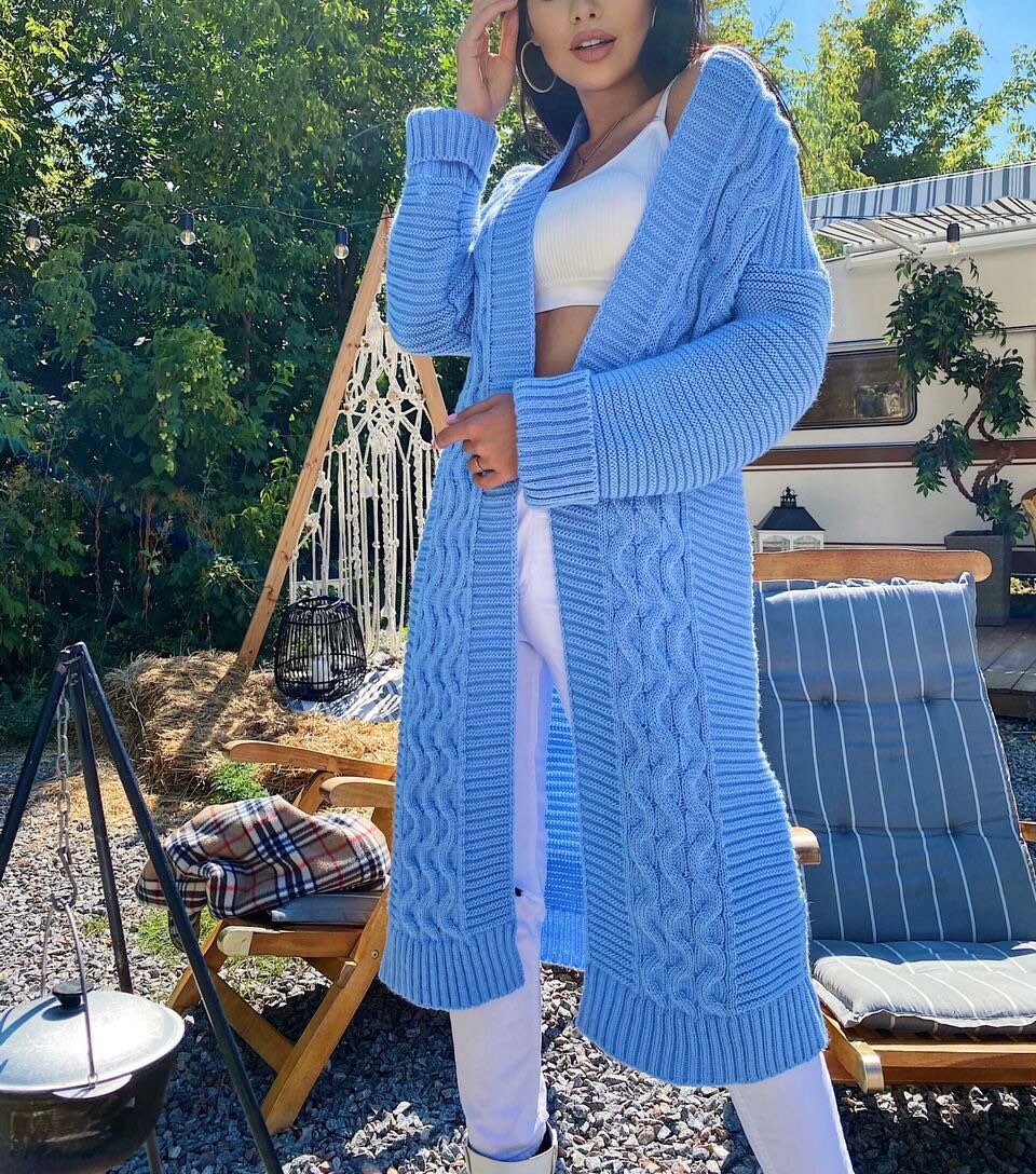 Lounge Maxi Cable Knit Cardigan Women's Knitted Wool Etsy