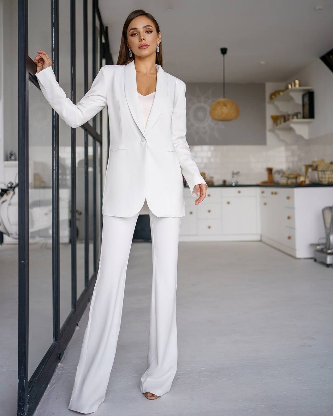White Formal Pantsuit Wedding Civil Pantsuit 2pc Bridal Etsy