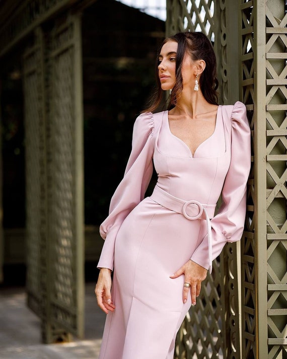 Vestido midi de fiesta rosa para eventos de mañana