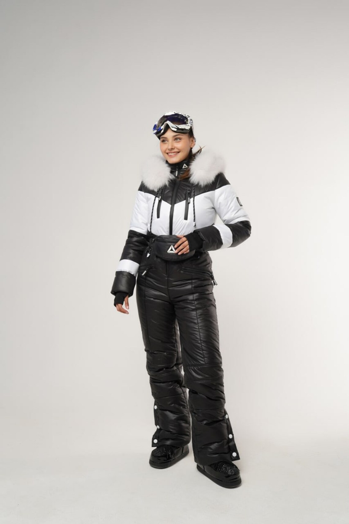 Colorblock Women's Ski Suit in Black and White Winter Ski Etsy