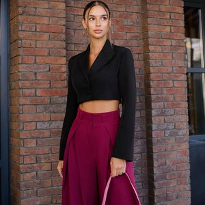 Women Burgundy Front Dart Palazzo Pants