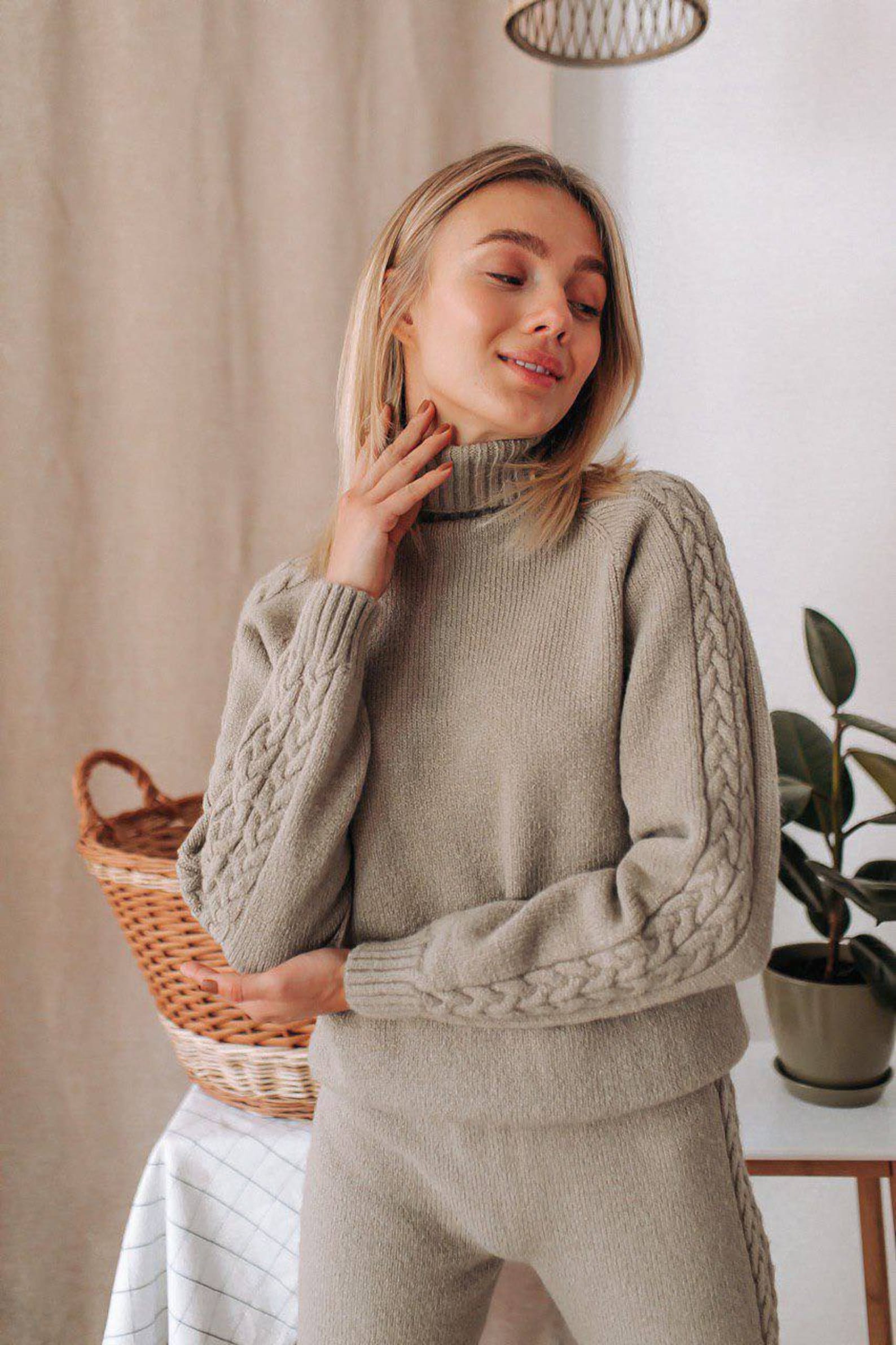 Women's Loungewear Cashmere Knit Set Knitted Wool Etsy