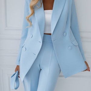 Light Blue Special Occasions Pantsuit 2pc Belted Suit Blazer - Etsy