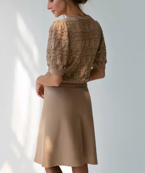 Knit skirt top and jacket set