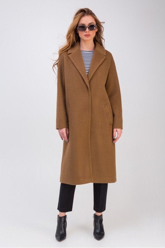 Camel Cashmere Belted Wool Coat Black Woolen Coat Drop Etsy Australia