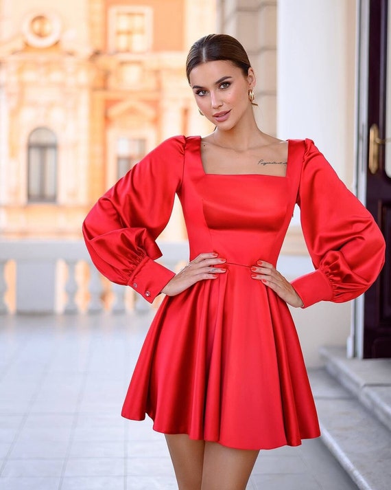 satin dress with sleeves