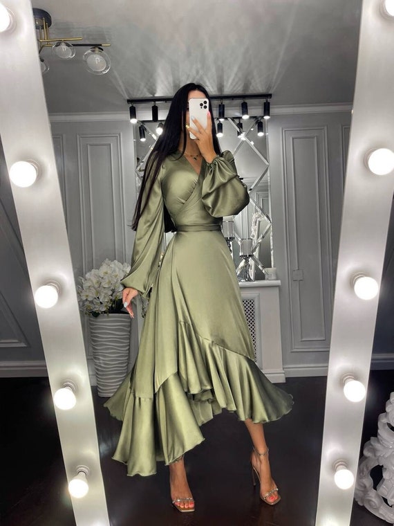 Belted asymmetric hem clearance maxi dress and cardigan