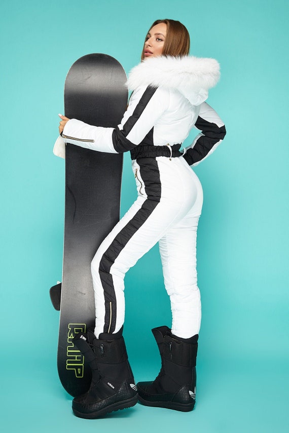 Damen Ski Anzug in schwarz weiß, Reißverschluss Brusttaschen Schneefall Ski  Anzug, Ski Anzug Damen, Ski ausgestattet mit Gürtel Ski Anzug mit Kapuze  und Seitenstreifen - Etsy.de