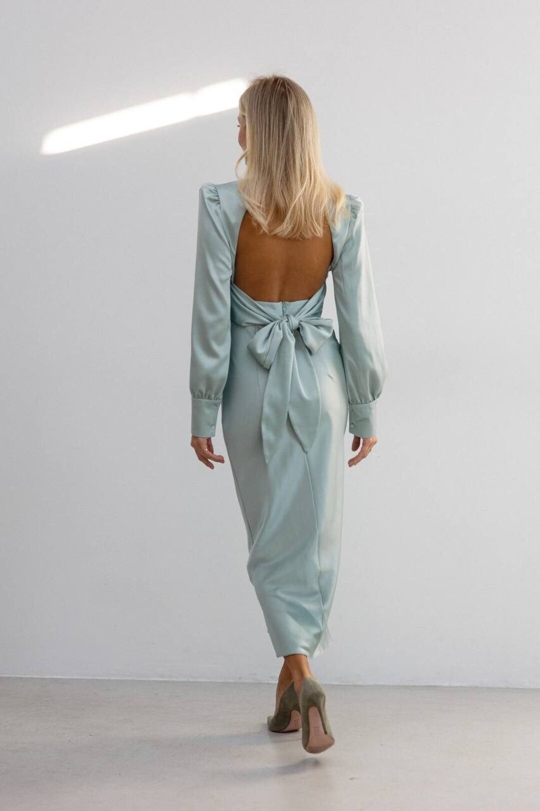 Sage Green Silk Dress for Special Occasions Wedding Guest Etsy