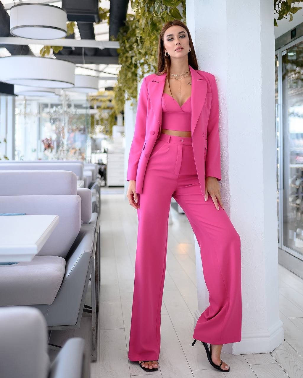 Special Occasions Pantsuit 3pc, Wedding Guest Pantsuit 3pc, Wedding  Pantsuit, Suit Blazer With Crop Bustier Top and Wide Leg Trouser 3pc Set -   Denmark