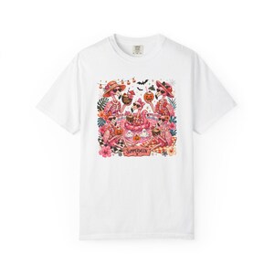Summerween Flamingo Shirt, Spooky Pool Party Tee, Pink Halloween Shirt, Comfort Colors T Shirt White