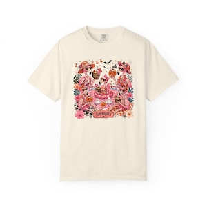Summerween Flamingo Shirt, Spooky Pool Party Tee, Pink Halloween Shirt, Comfort Colors T Shirt Ivory