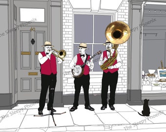 Jubilee Brass Band in Bridlington - Hand-drawn Digital Art Print