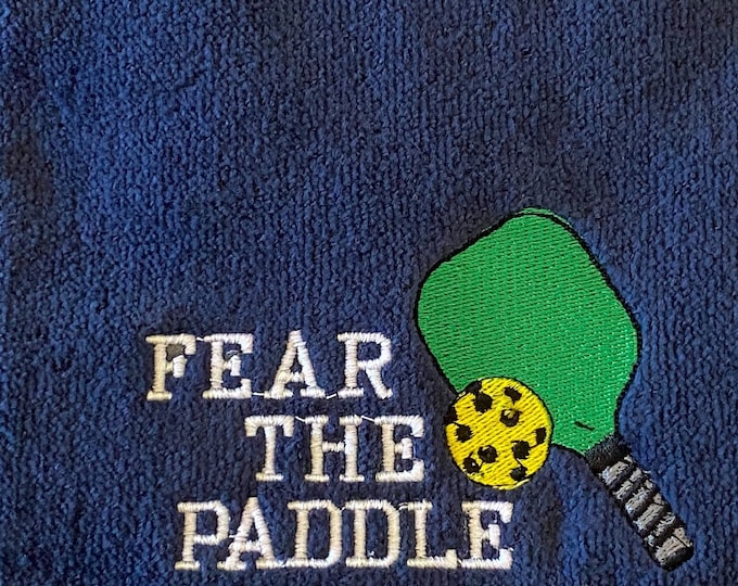 Pickleball Towel-Pickleball sweat towel-Pickleball Gift- Pickleball Team gifts- Embroidered Pickleball towel-  "Fear The Paddle in navy blue