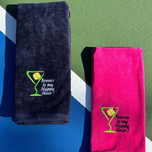 Custom Name Tennis Towel, Soft Sports Towel, Tennis Team Gifts For Women and Men, Tennis Is My Happy Hr., Tennis Lover Gift, Fun Tennis Gift
