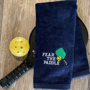 Pickleball embroidered custom name towel, personalized thick and absorbent, Fear The Paddle, Pickleball Lover sports towel
