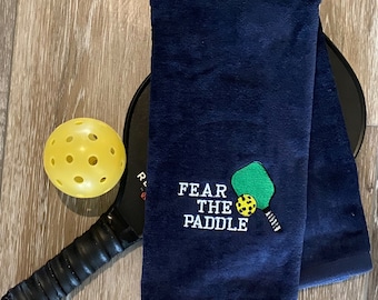 Personalized Pickleball Towel, Embroidered Cotton Velour,  Fear The Paddle!